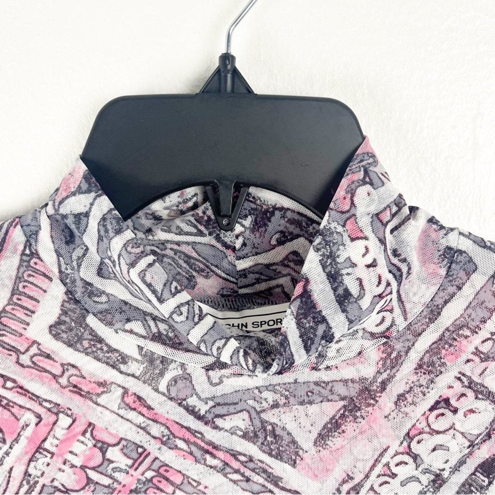 ST. JOHN Sport Mesh Sheer Abstract Print Long Sleeves High Neck Top Size Small - Picture 5 of 8